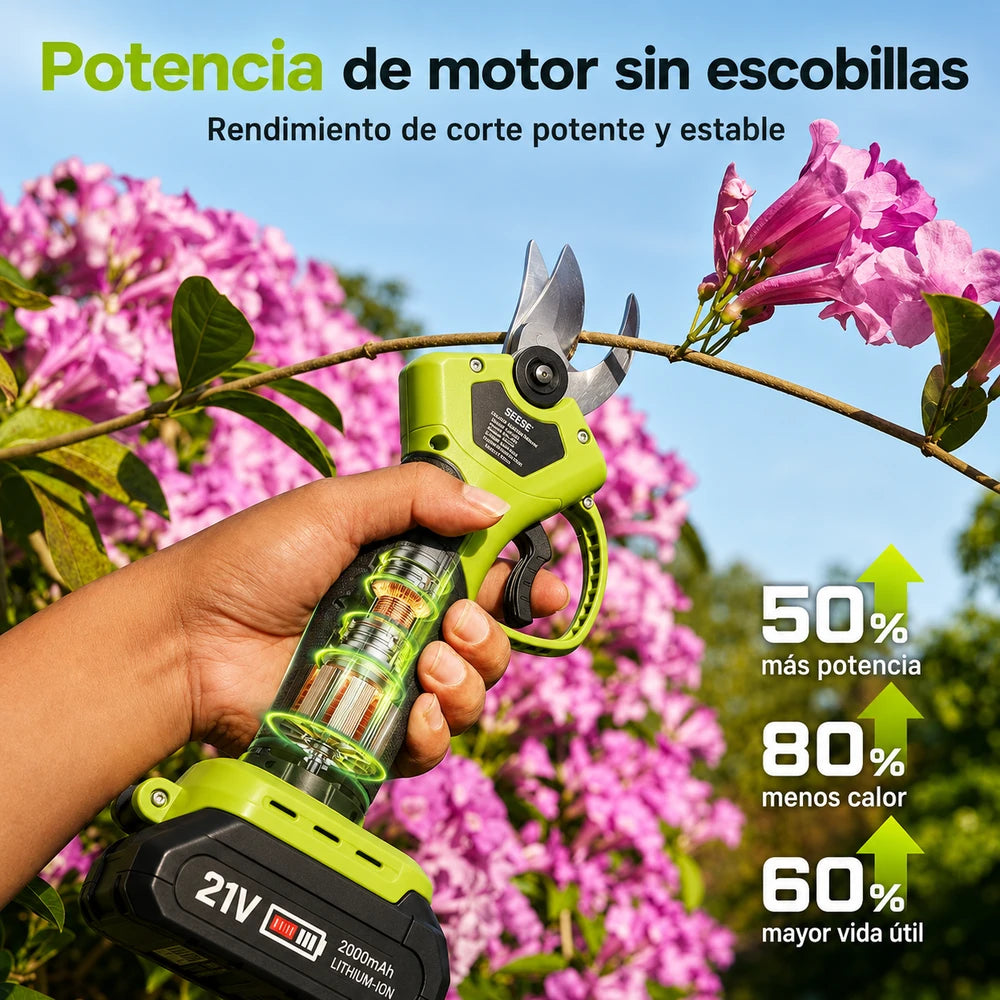 Tijera de Podar Eléctrica Inalámbrica Corte 30mm + 2 Baterías Motor Brushles - SNIPVORA™